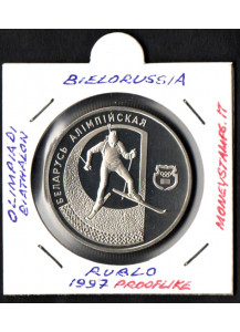 BIELORUSSIA 1 Rublo Argento Prooflike 1997 KM# 34 In Occasione dei Giochi Olimpici Invernali Biathlon
